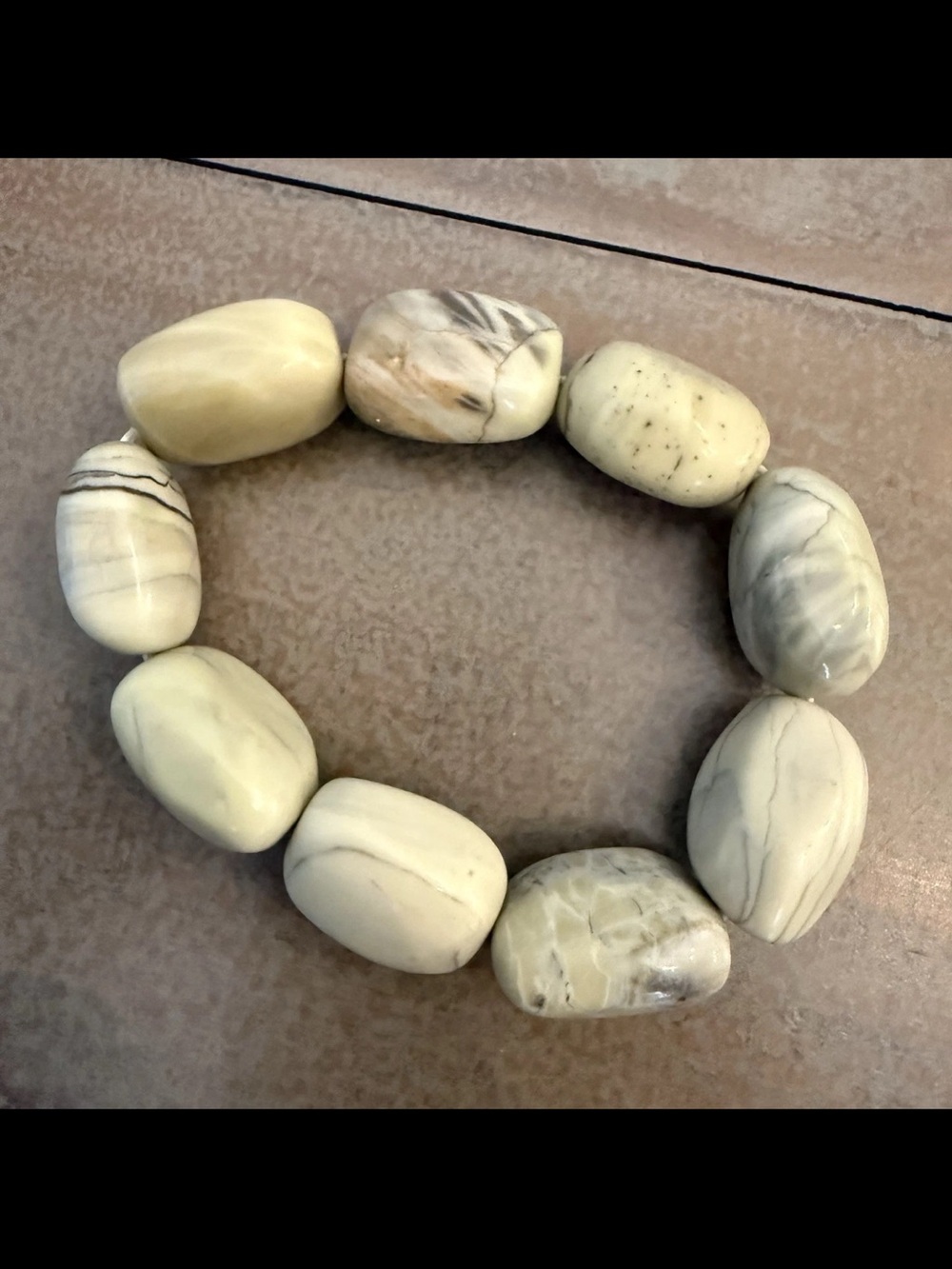 White Turquoise chunky stretch bracelet with large shaped beads faux stone